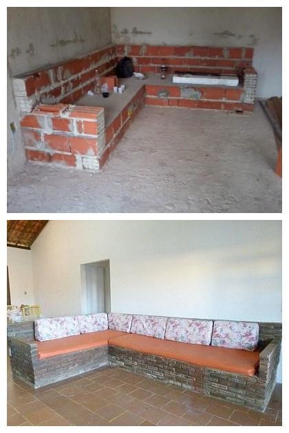 公公客厅不买沙发,非要用红砖砌卡座,旧的花床单一铺,挺像样