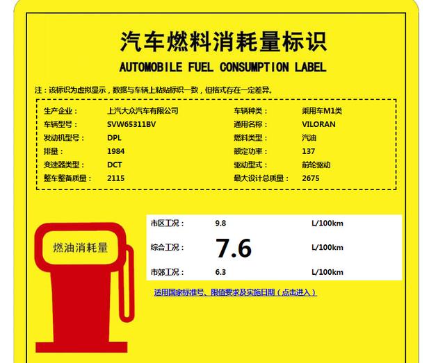 综合工况下油耗7.6升 上汽大众Viloran新增2.0T低功率版车型
