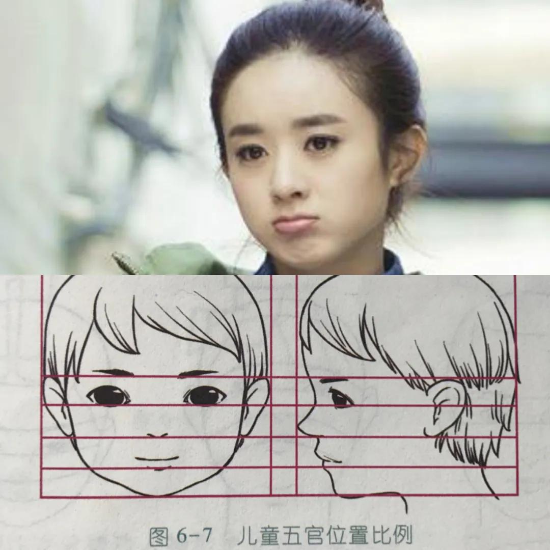 就是赵丽颖一直都是很甜美的长相,看图说话,三庭比例简直和儿童完全