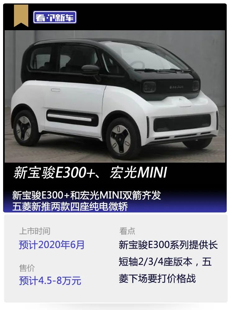新宝骏e300 和宏光mini双箭齐发,五菱新推两款四座纯电微轿