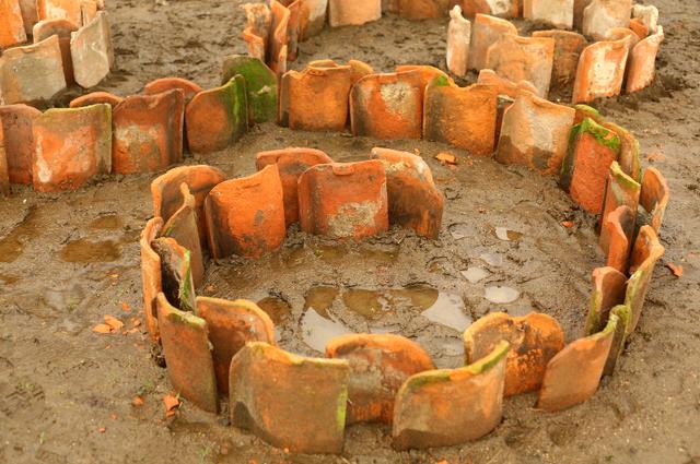 农村不要的旧瓦片老爸捡回家2块瓦捆在一起种花成本低又好用