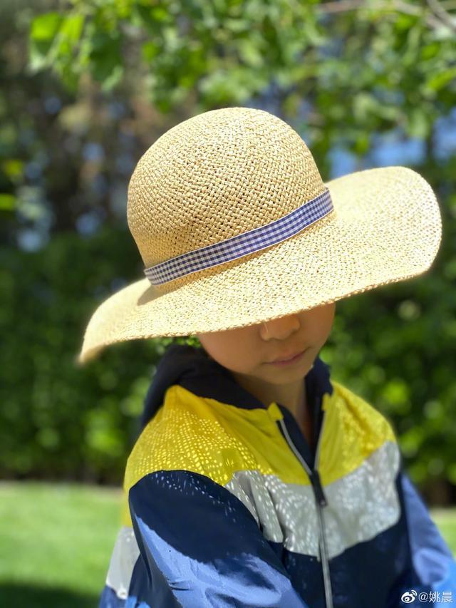 姚晨晒儿子,戴草帽脸上长"雀斑",可爱的小土豆长相跑偏像爸爸