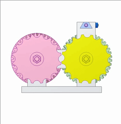 绿色斜齿轮与黄色轴(滑动键)由棱柱形接头连接.