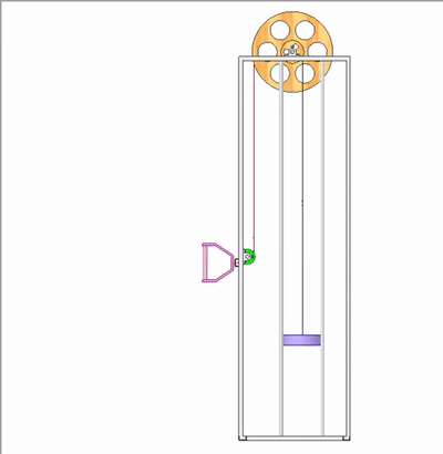 缆绳的一端固定在滑轮上,另一端固定在紫色砝码w上.