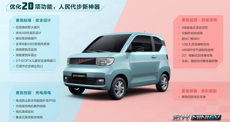 NEDC续航最高170km，优化20余项功能，宏光MINI EV5月启动预售