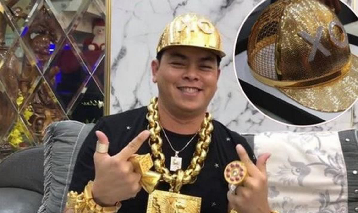越南黄金哥满身黄金,出门身上30斤黄金,定制4斤帽子还镶钻
