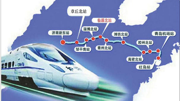 中国八纵八横高速铁路网青银通道的东端部分济青高速铁路