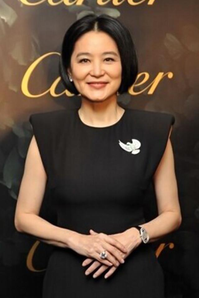 65岁林青霞美得自然,穿"垫肩"黑裙气场十足,配鸽子胸针真精致