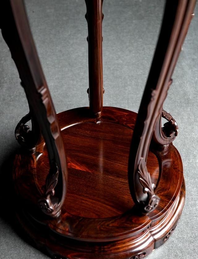 文人雅物重器大红酸枝三弯腿五足花架