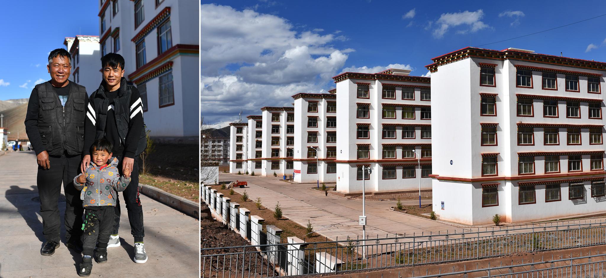 拼版照片:左图为西藏昌都市芒康县索多西乡格朗西村村民巴桑(左)和