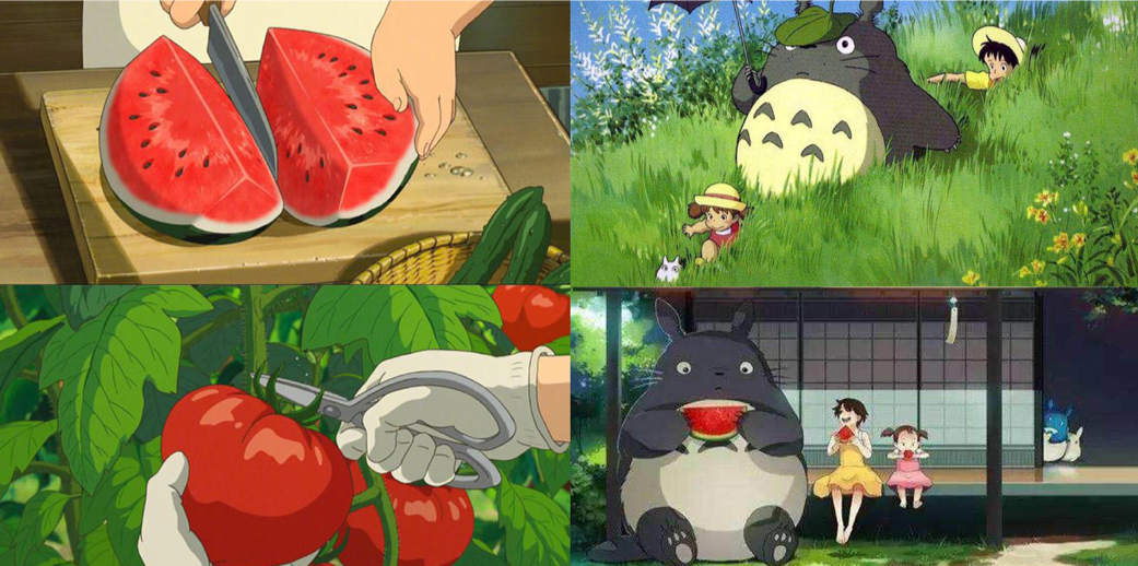 吹着微风吃西瓜;风扇的呼呼声,窗外的蝉鸣声……都是宫崎骏为我们打造