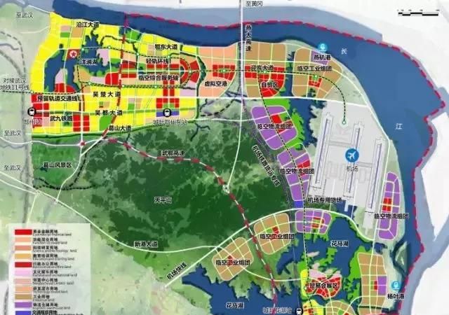 鄂州城区将建轻轨环线从航空都市区布局规划图可以看到未来鄂州城区将
