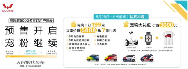 现支付199元可享受7重购车礼遇 宏光MINI电动车预售2.98万起