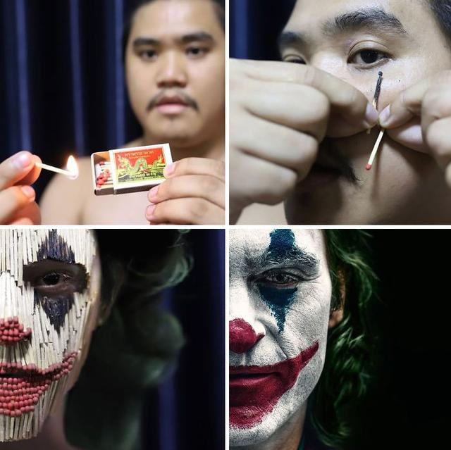 用火柴"化"的小丑妆,眼神不好的人,似乎还真看不出来什么不同!