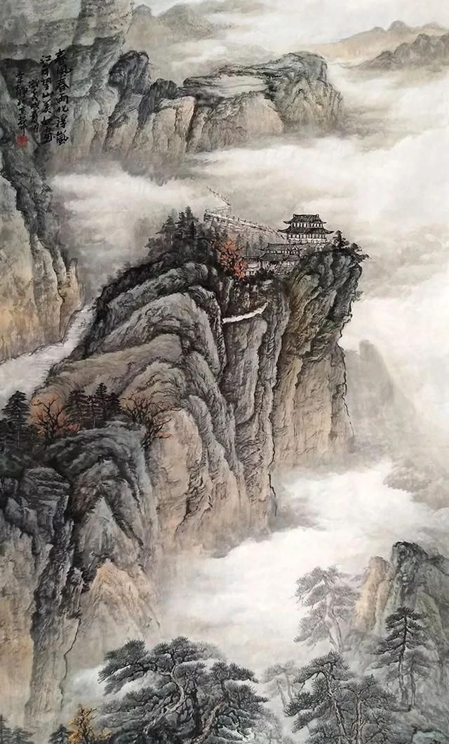 拙朴苍松巍然山石,余静山水画中藏势,虚中有实意清远