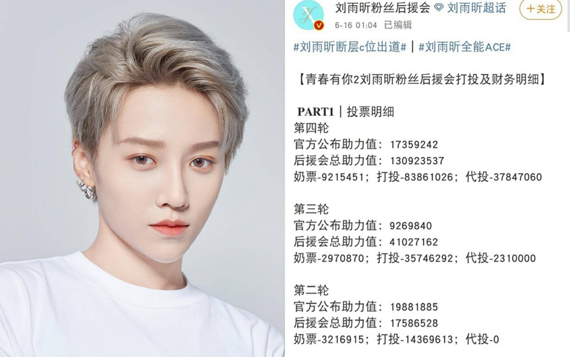 第二个蔡徐坤?刘雨昕粉丝晒打投明细,1亿3千万票疑被压到1700万