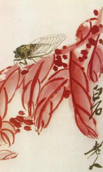这幅《枫叶秋蝉图》,是齐老在92岁高龄的时候,送给自己的一对弟子的