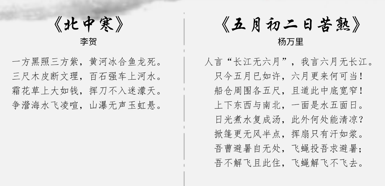 杨万里李贺的奇诗,一首无一热字句句写热,一首无一冷字句句写冷