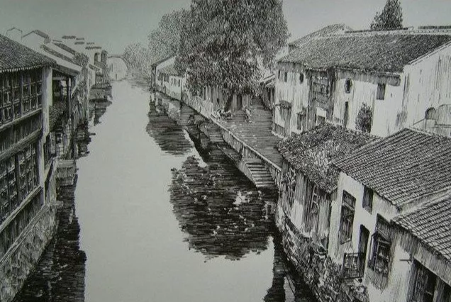 看看这位用钢笔画的江南水乡
