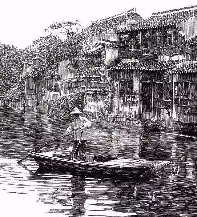 看看这位用钢笔画的江南水乡