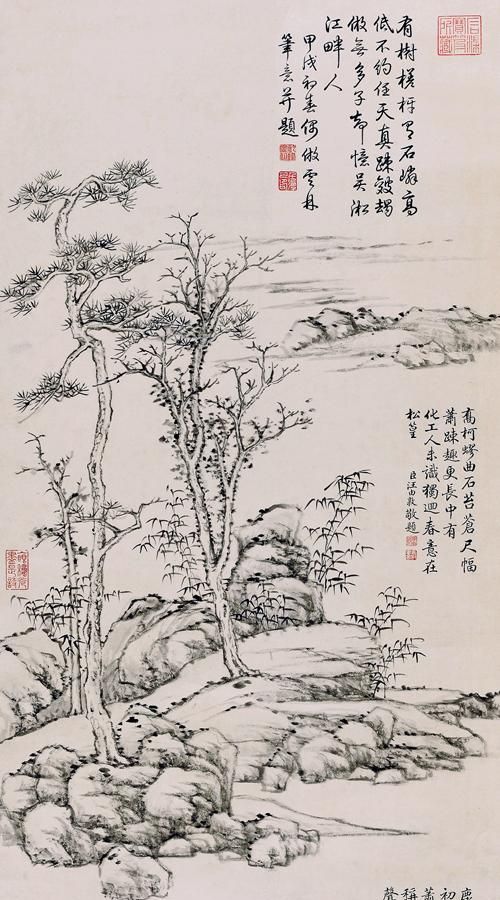 乾隆画了一幅树石图四位大臣的彩虹屁轮番上场