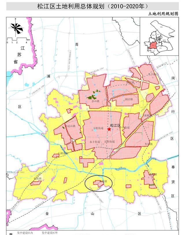 下面是松江区建设地图,粉色的代表建设区域,这个泖港镇的城镇地区可谓