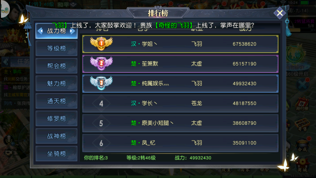 楚汉战歌官方版战力排行榜特别声明:以上文章内容仅代表作者本人观点