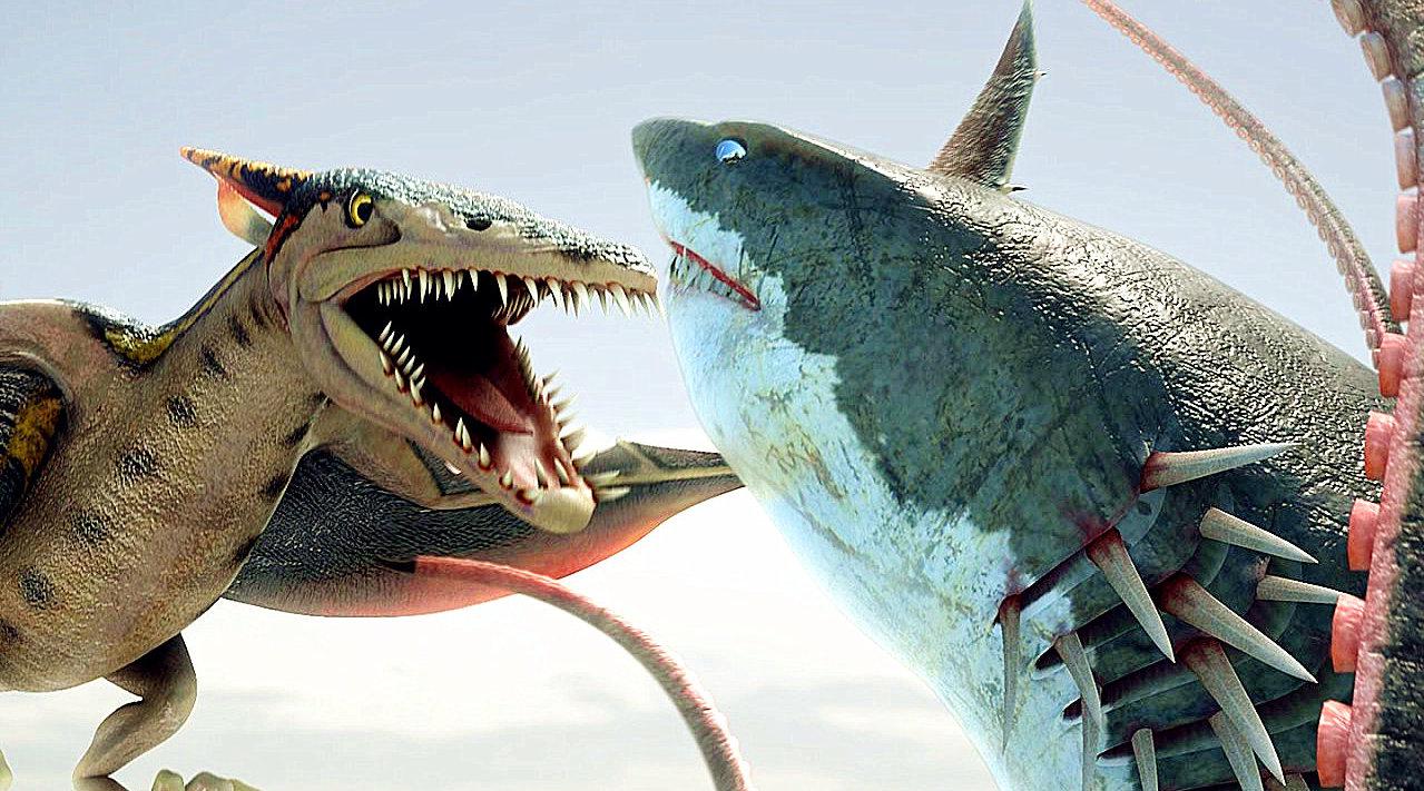 八爪狂鲨大战梭鱼翼龙,生物老师看完想给导演2耳光