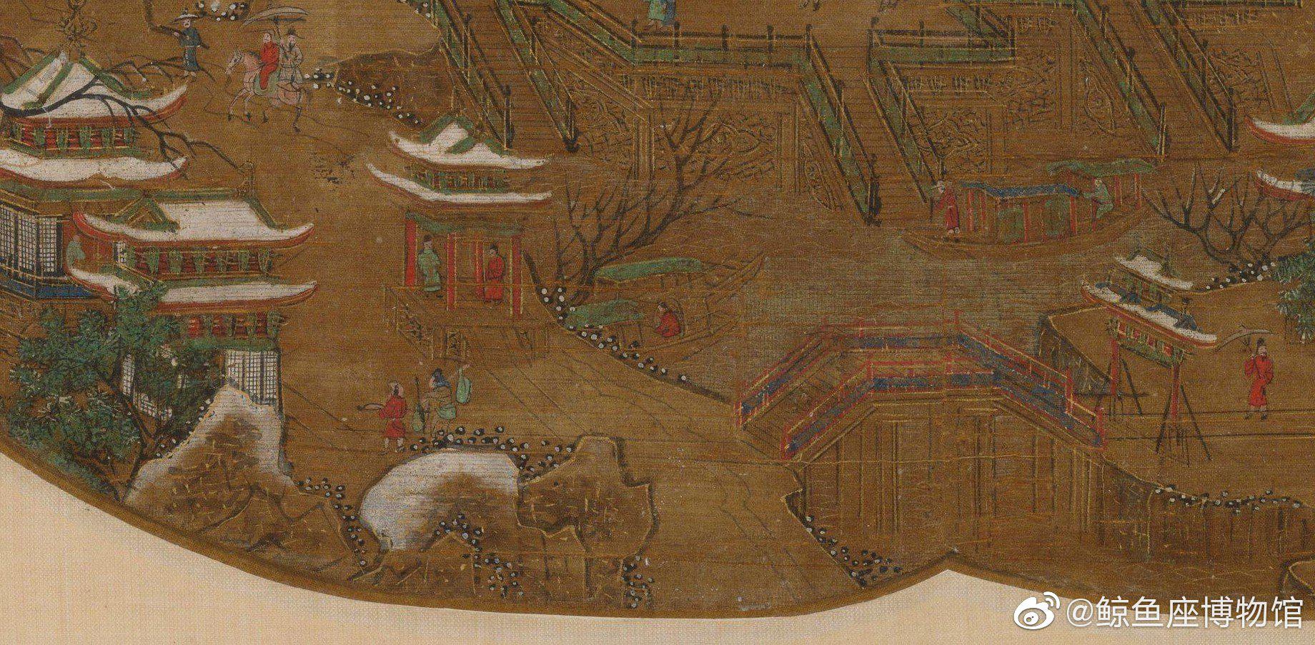 学画唐李思训传京畿瑞雪图纨扇绢本427x452