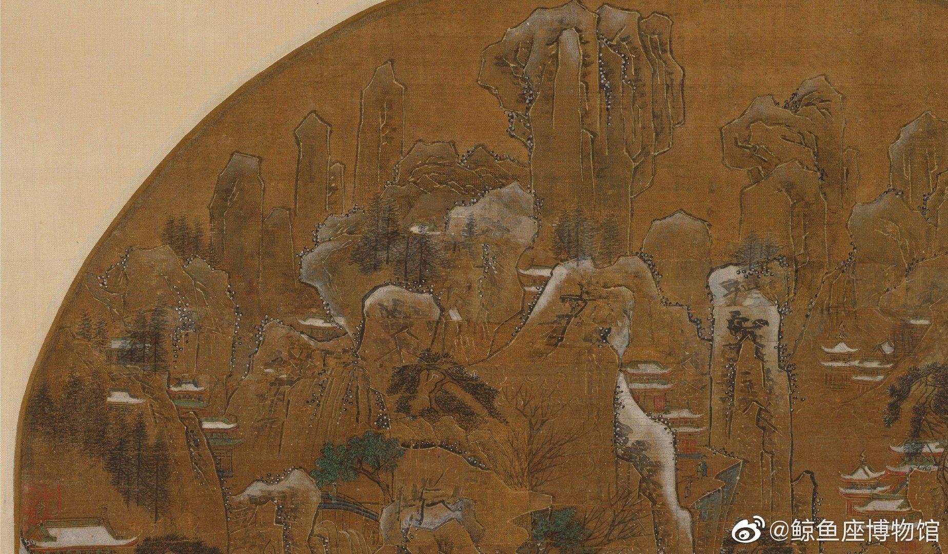 学画唐李思训传京畿瑞雪图纨扇绢本427x452