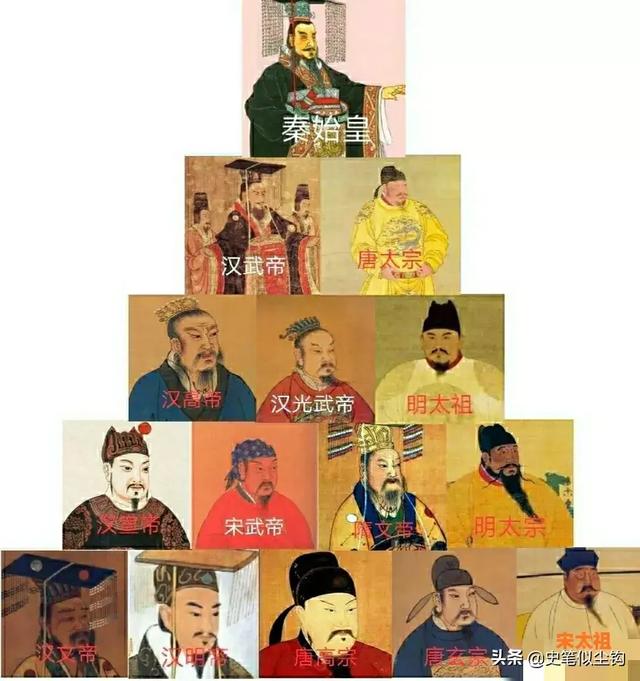 中国历史上古代帝王金字塔，秦始皇脚踏诸帝，宋太祖塔上有名