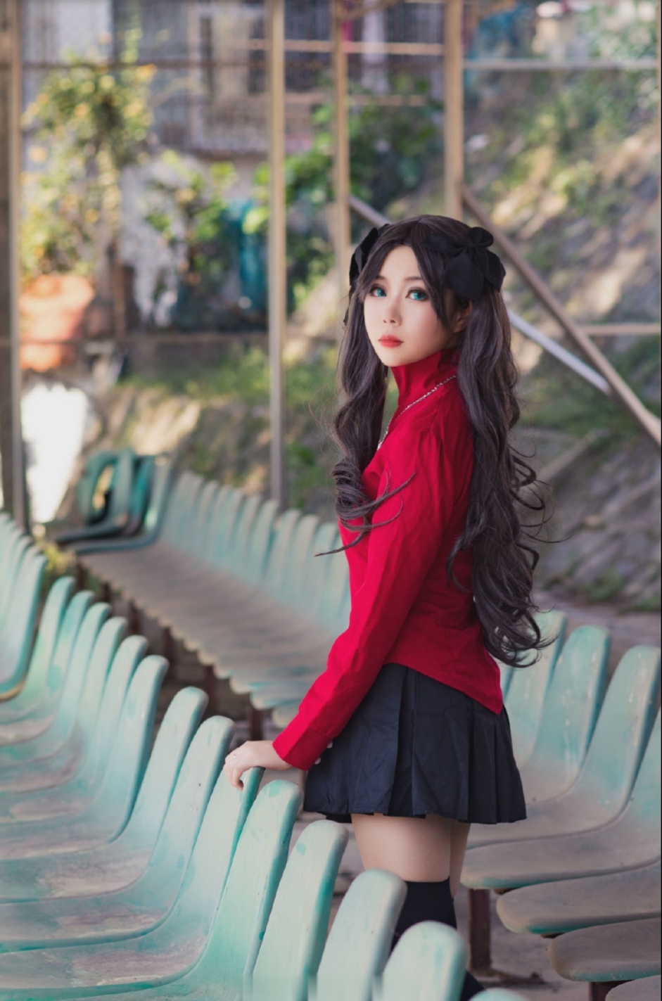 fate远坂凛cos,百褶裙过膝袜暴露绝对领域