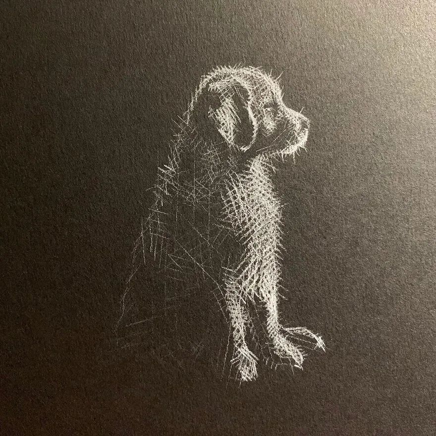 用李羿慧的话语来说,白色铅笔在黑色卡纸上绘画,就是在捕捉光线和描绘