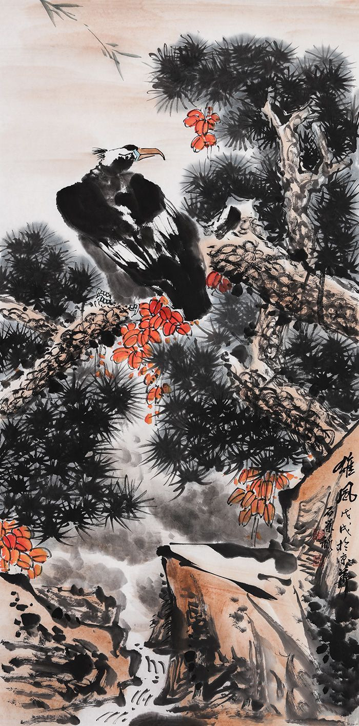 国家一级美术师石荣禄新品松鹰图《雄风》作品来源:易从网鹰可以说是