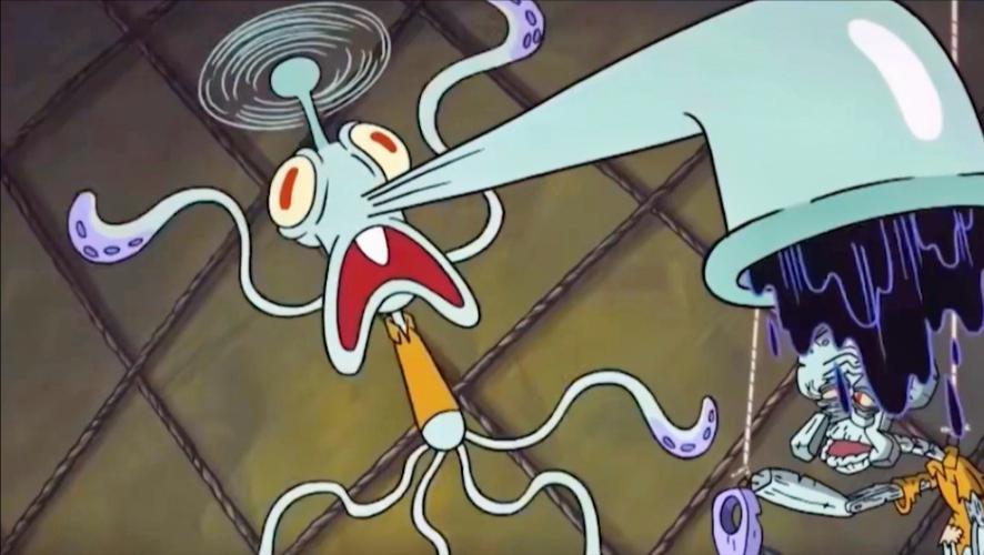 章鱼哥看到60年后的自己,还在蟹堡王工作,精神崩溃四处喷墨汁