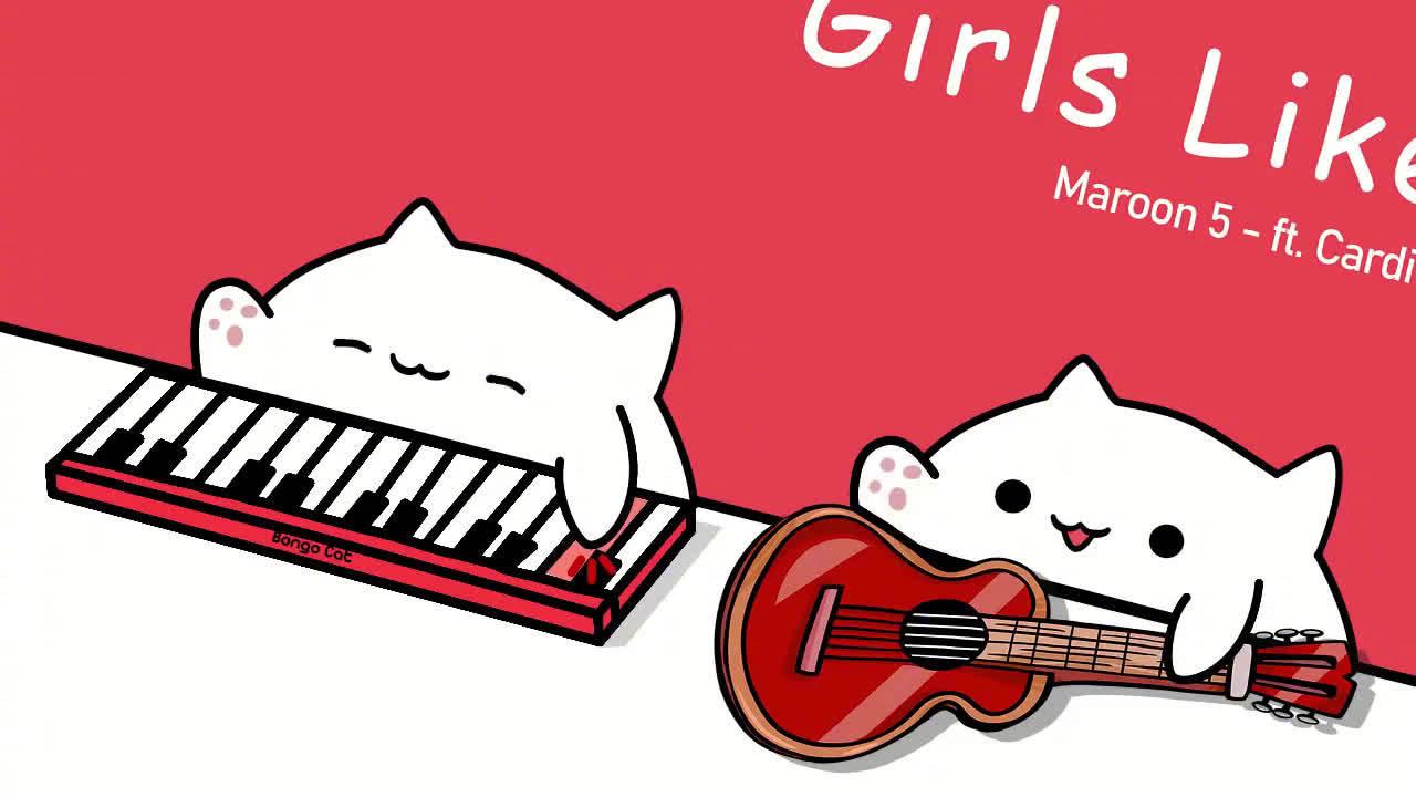 动画猫咪bongo cat最新翻唱《girls like you》