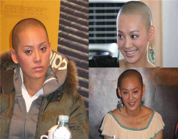 "剃光头"的四位女星, 前三位都是戴假发套, 唯独她真的全推光!