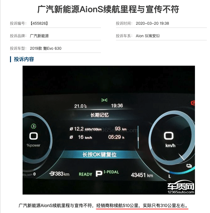 广汽新能源Aion S，宣传510公里续航，实际只跑300多？