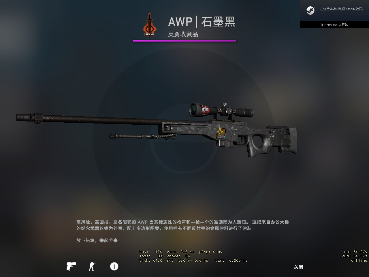 awp石墨黑(略有磨损)pasha曾经是csgo的天才选手,也是vp影业的灵魂