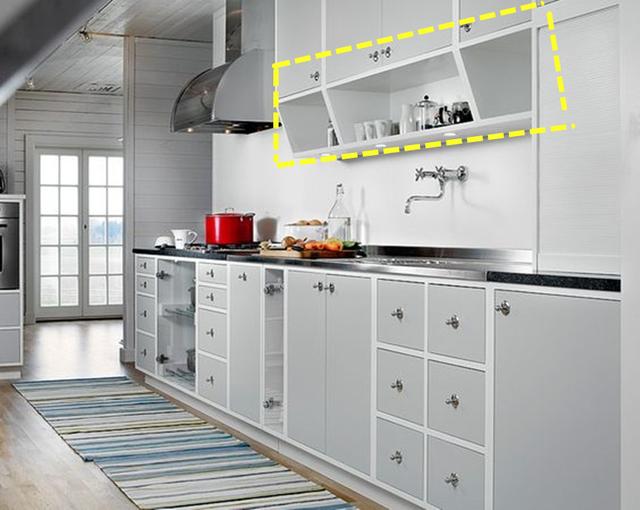 厨房吊柜,向下延伸20公分装三角柜,开放式储物格实用又不碰头