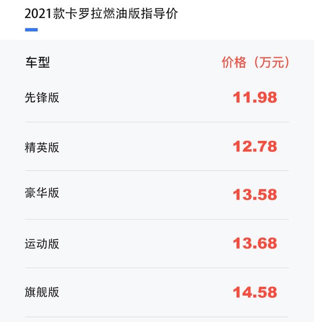 2021款一汽丰田卡罗拉正式发布 售价11.98万元-15.98万元