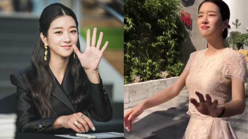 在路上看到粉丝.开心走过来的徐睿知!反应真的超可爱