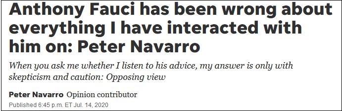 纳瓦罗声称：在我和福奇接触的每件事上，他都错了
