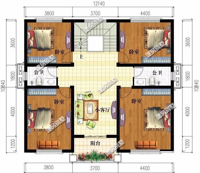 面宽12米左右,内设堂屋的两栋农村别墅,你家房子最闪亮