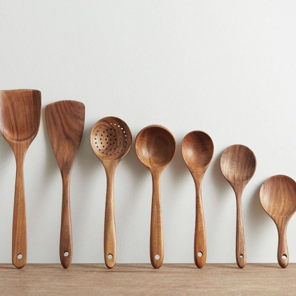 纯手工打磨的柚木勺,铲,无涂层,健康好用!