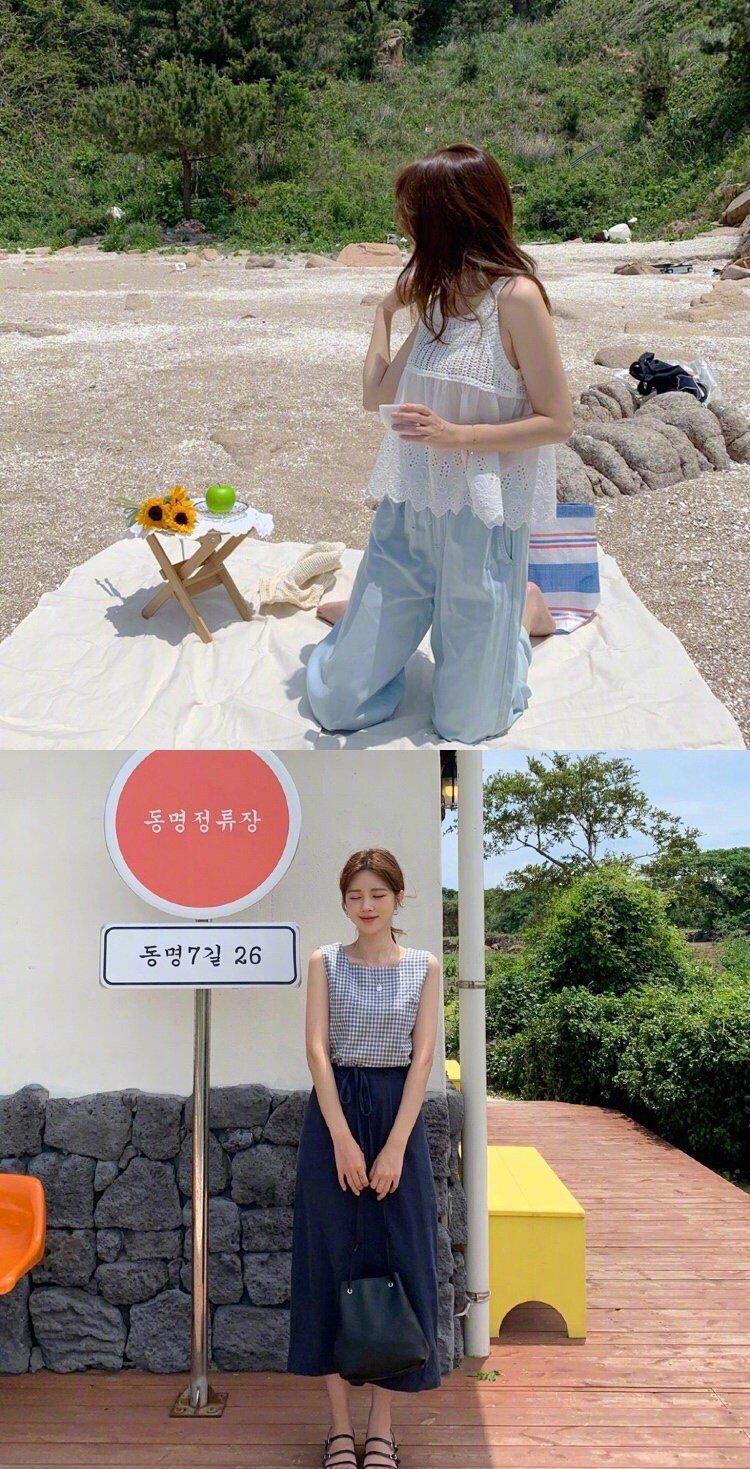 韩国女生的夏日治愈系穿搭 温柔浅色系的搭配清新甜美