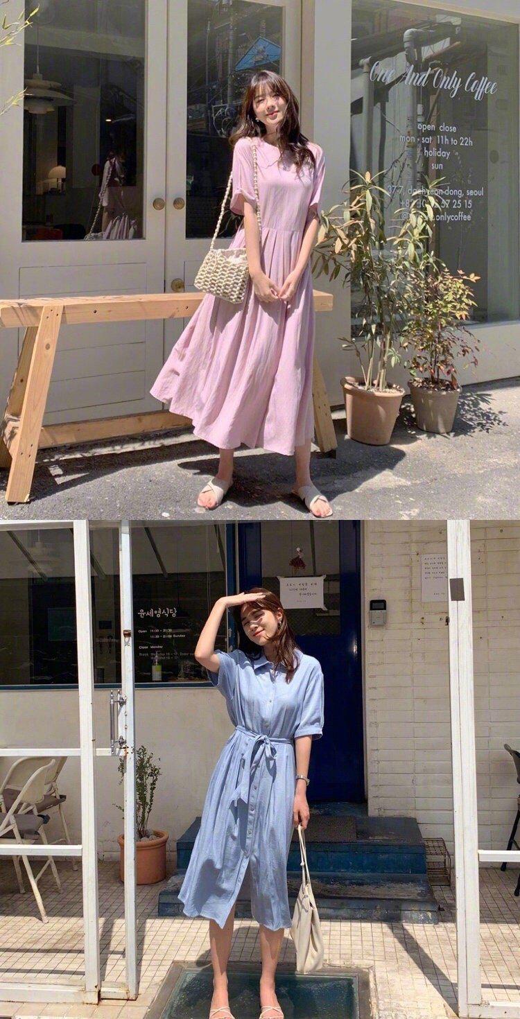 韩国女生的夏日治愈系穿搭 温柔浅色系的搭配清新甜美