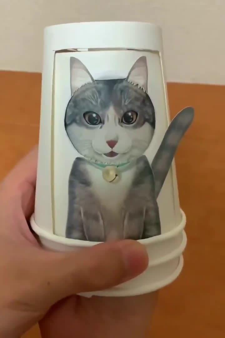 日本推主しんらしんげ纸杯制作的猫眼神可变换还可以张嘴