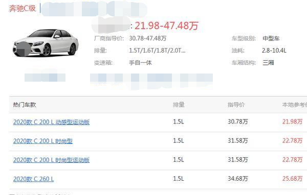 奔驰C级开启“清仓模式”，直降8.8万，不到22万提车，放弃A4L