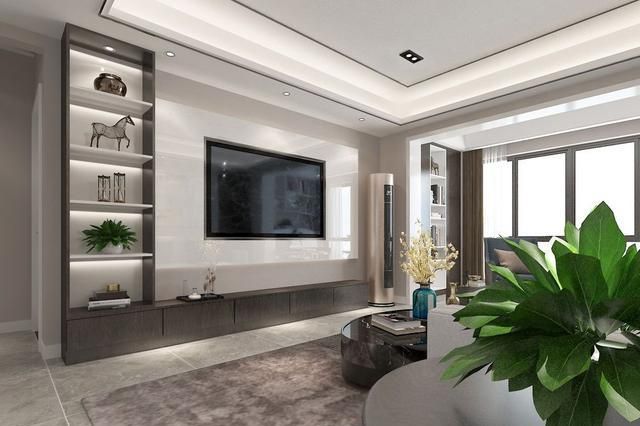 113平现代风格电视墙采用大理石电视机为嵌入式美观且大气